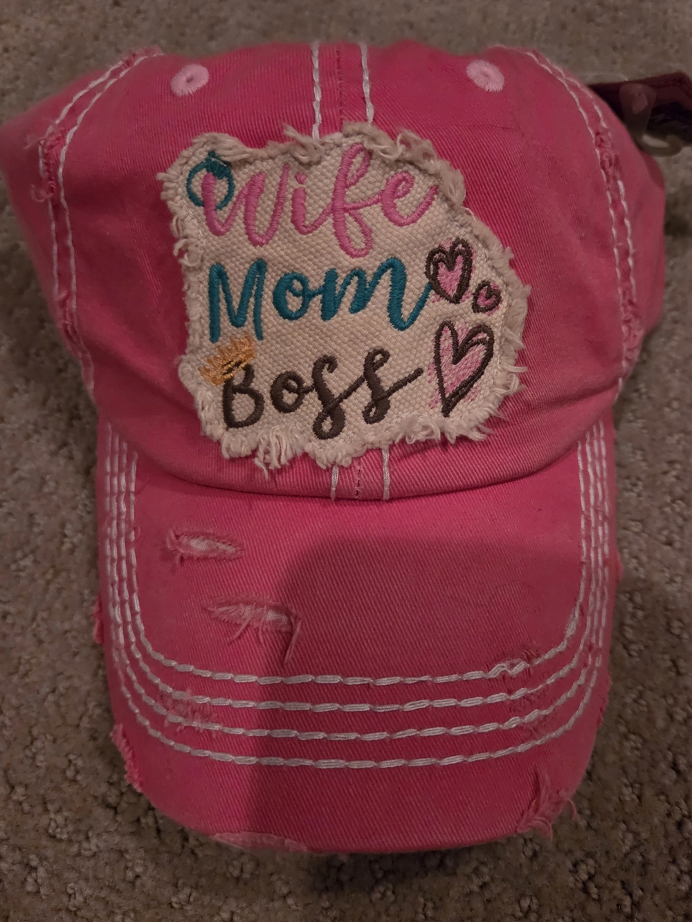 Bright KBETHOS Pink "Wife Mom Boss" Embroidered Baseball Hat, adjustable, NWT